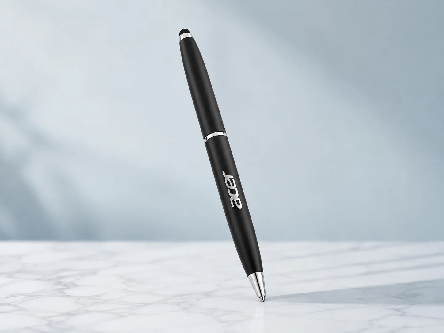 Matte Black Metal Ballpoint Stylus Pen with Silver Accents