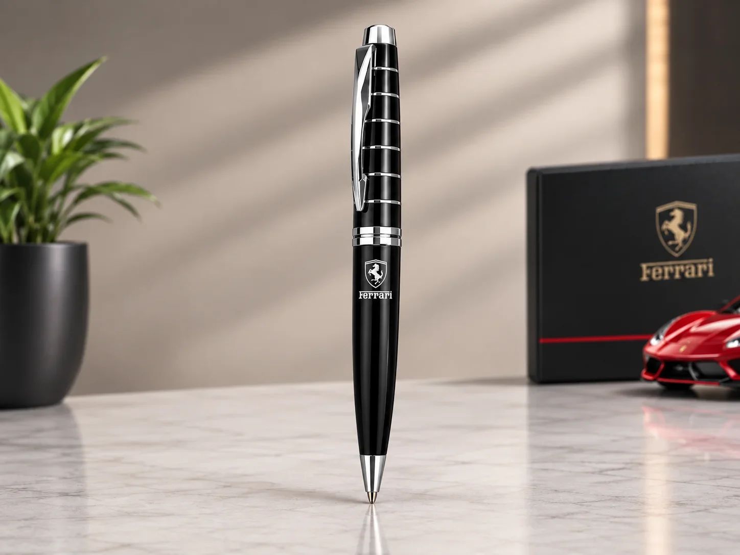 Glossy Black Striped Executive Metal Pen with Chrome Trim