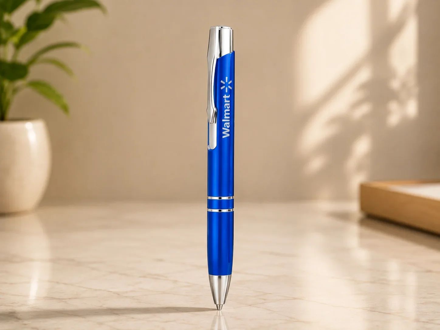 Metallic Royal Blue Metal Ballpoint Pen with Chrome Trim