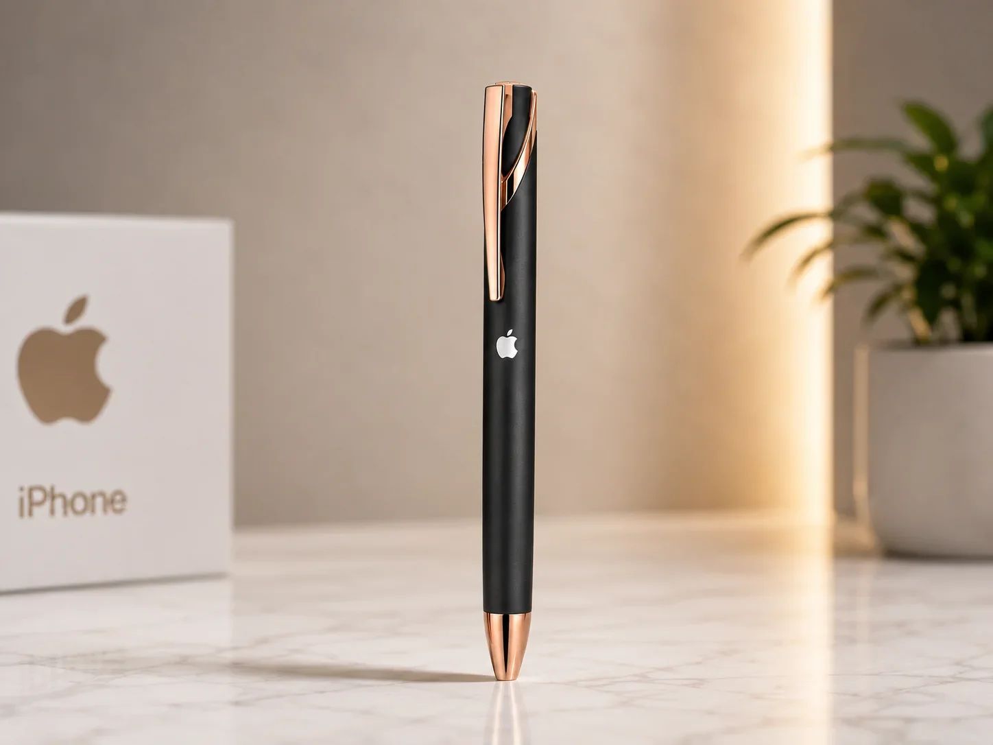 Matte Black Metal Ballpoint Pen with Sculpted Rose Gold Trim