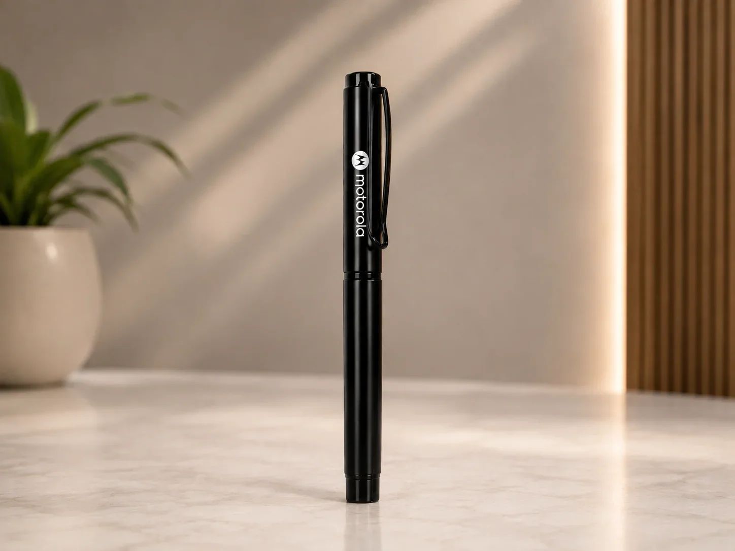 Gloss Black Rollerball Pen with Loop Wire Clip