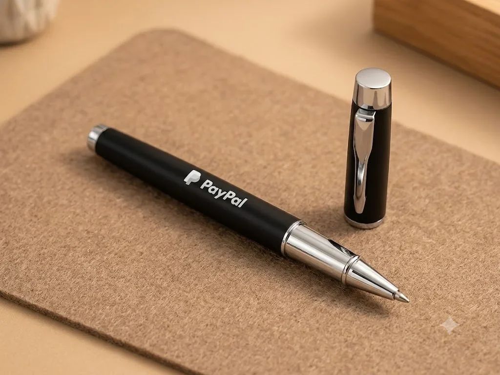 PayPal ApexCraft Capped Matte Black Rollerball Pen with Chrome Grip