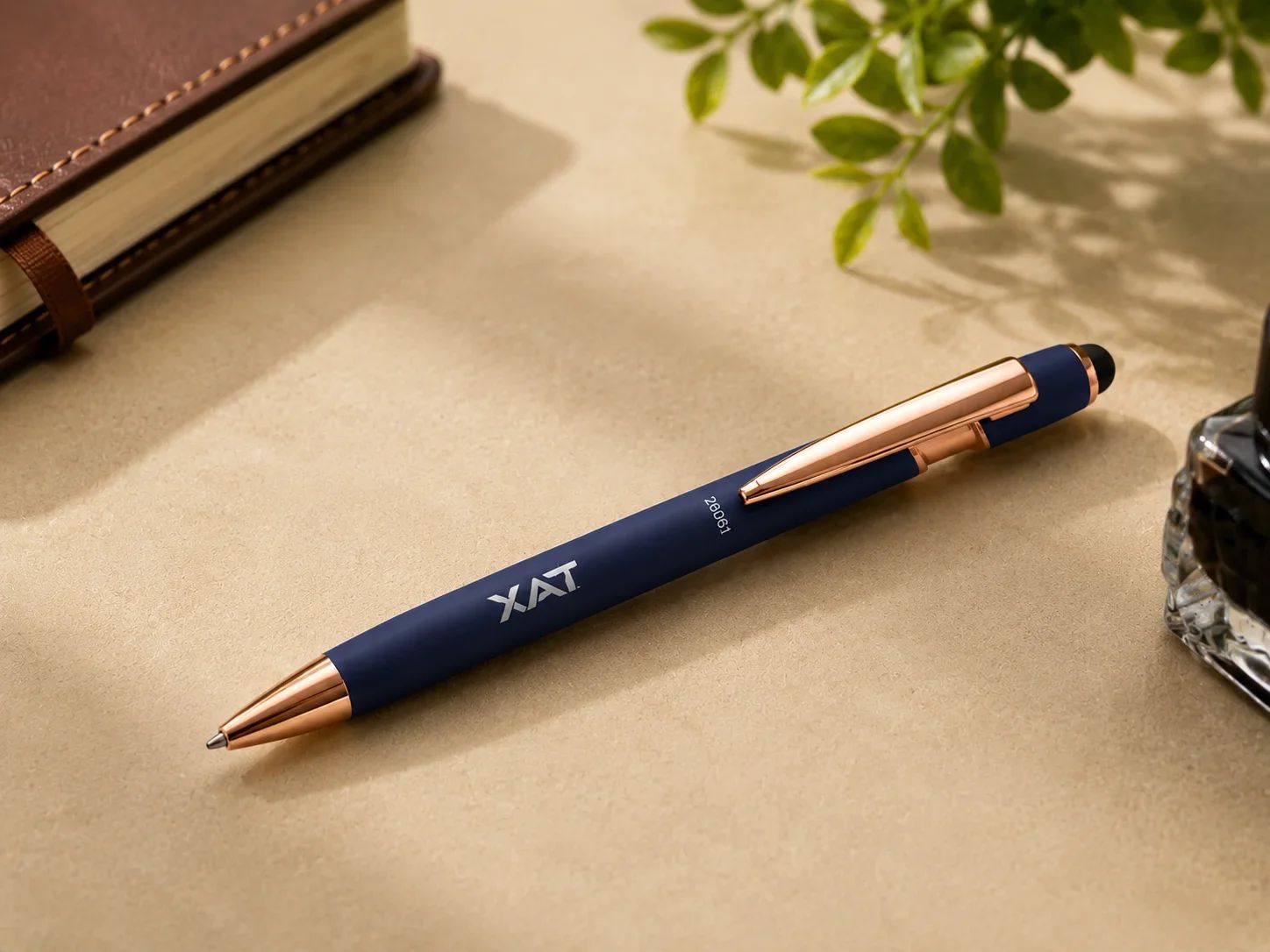XAT StylusCraft Matte Navy Blue & Rose Gold Ballpoint Pen & Capacitive Stylus