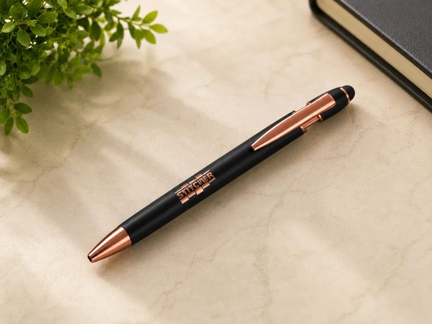 Stitcher StylusCraft Matte Black & Rose Gold Ballpoint Pen & Capacitive Stylus
