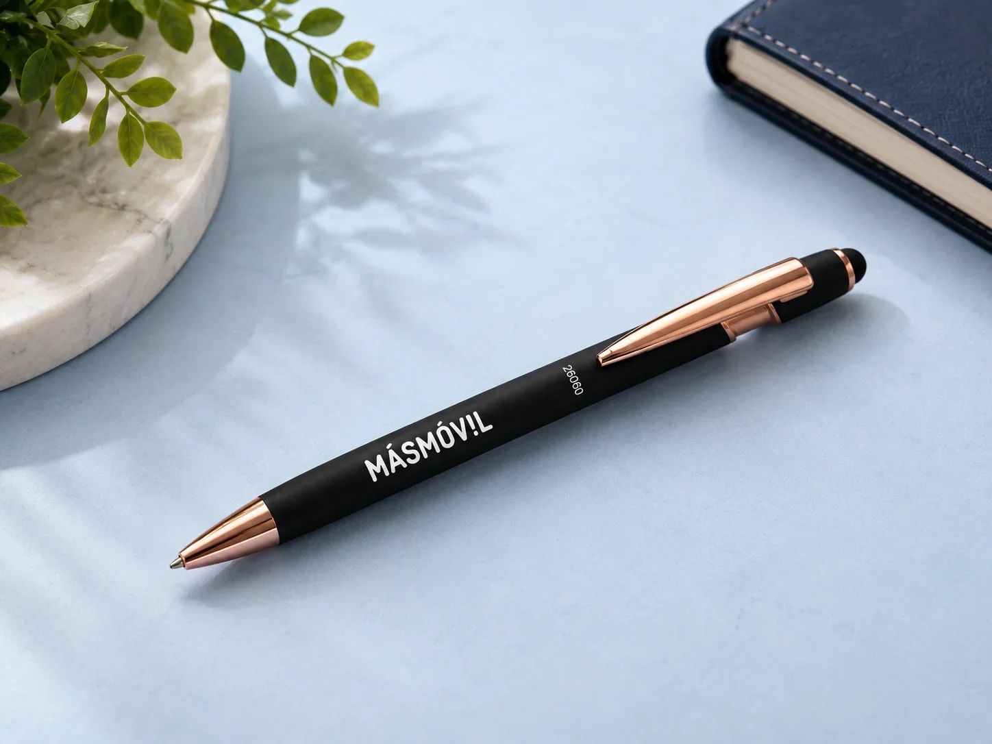 MÁSMÓVIL StylusCraft Matte Black & Rose Gold Ballpoint Pen & Capacitive Stylus