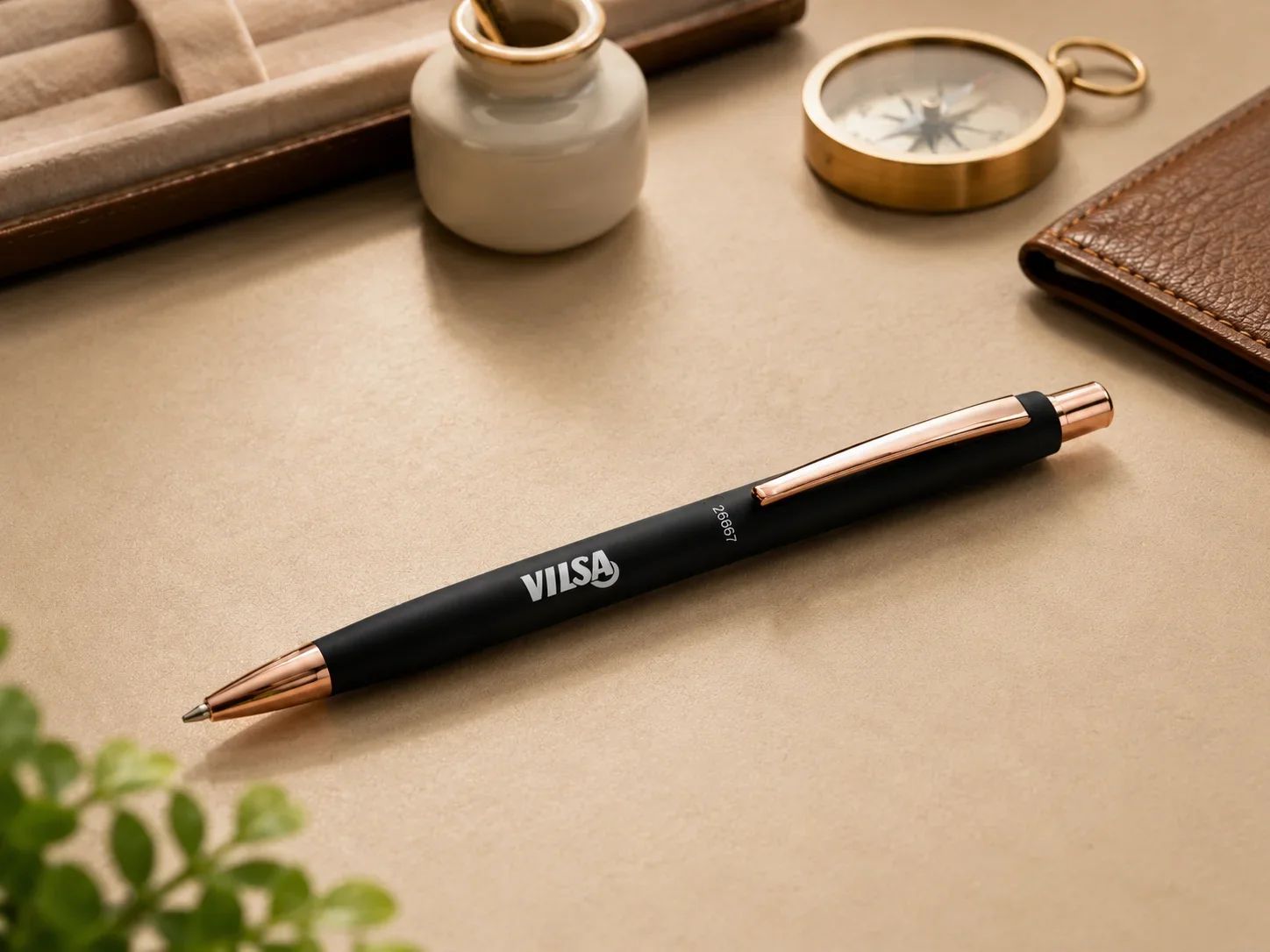 VILSA StylusCraft Matte Black & Rose Gold Ballpoint Pen & Capacitive Stylus