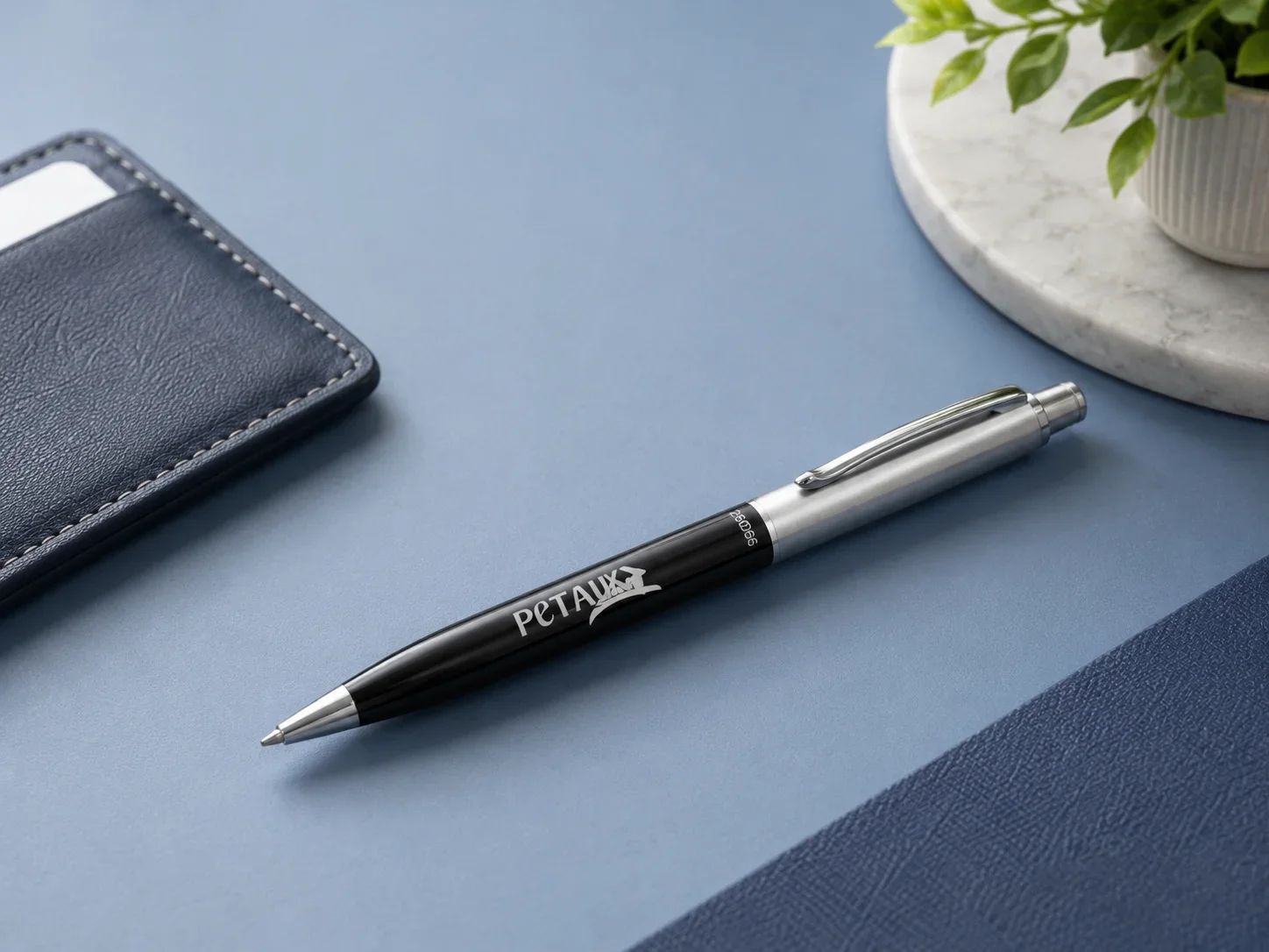 PETAUX Sovereign Dual-Tone Gloss Black & Satin Silver Executive Ballpoint Pen