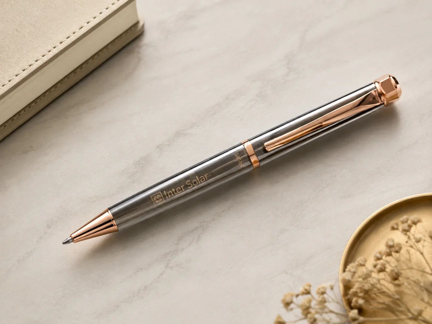 Premium Smoked Translucent Pen with Rose Gold Accents