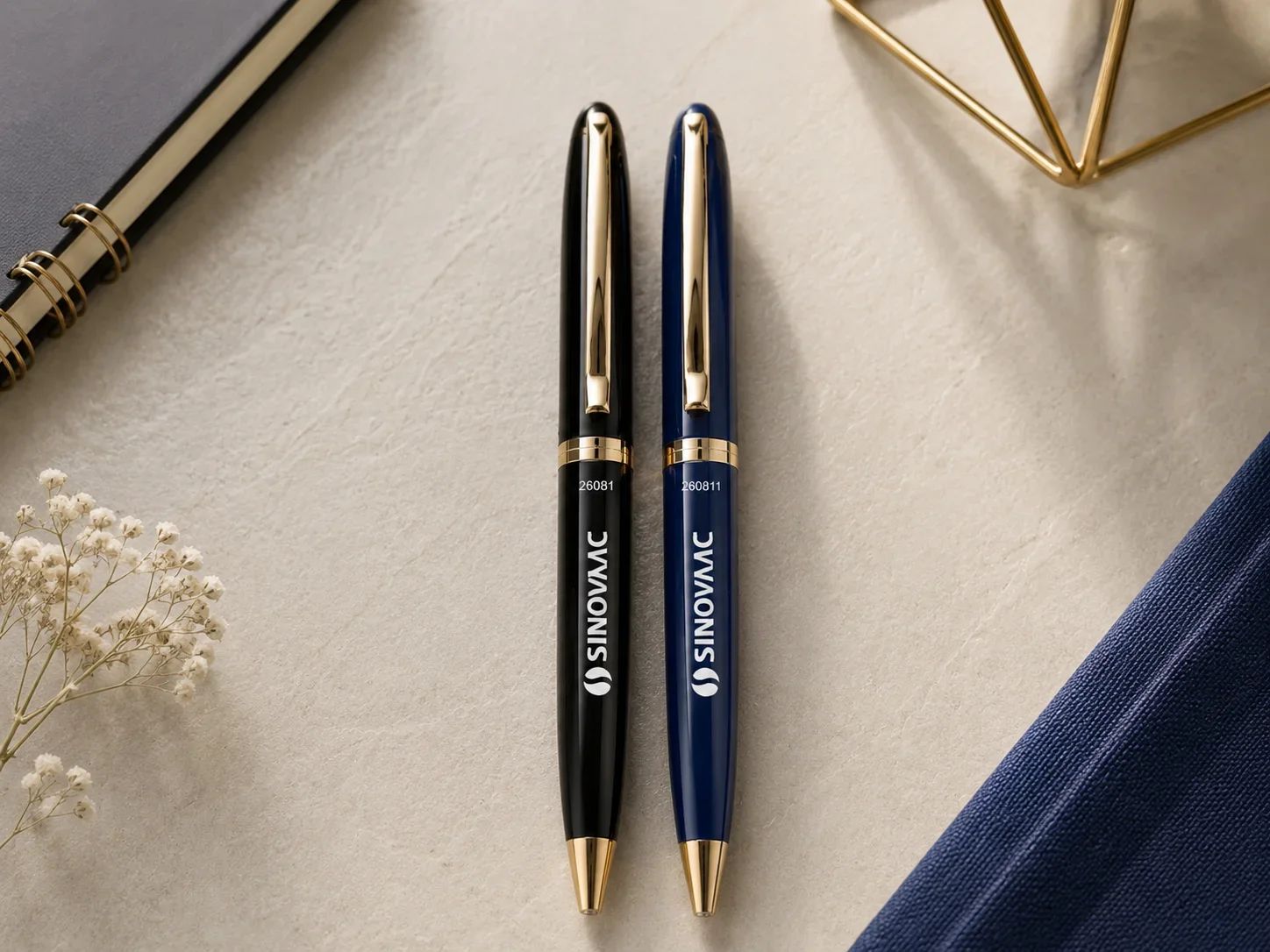 SINOVAC Sovereign Classic Gloss Black & Midnight Blue Gold-Trimmed Ballpoint Pen Set