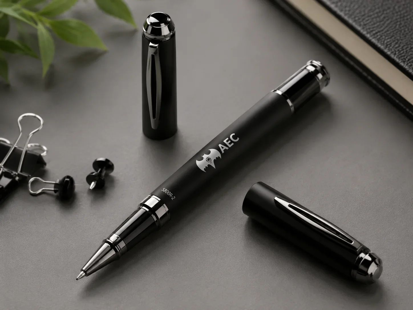 AEC StealthCraft Matte Black & Polished Gunmetal Capped Rollerball Pen