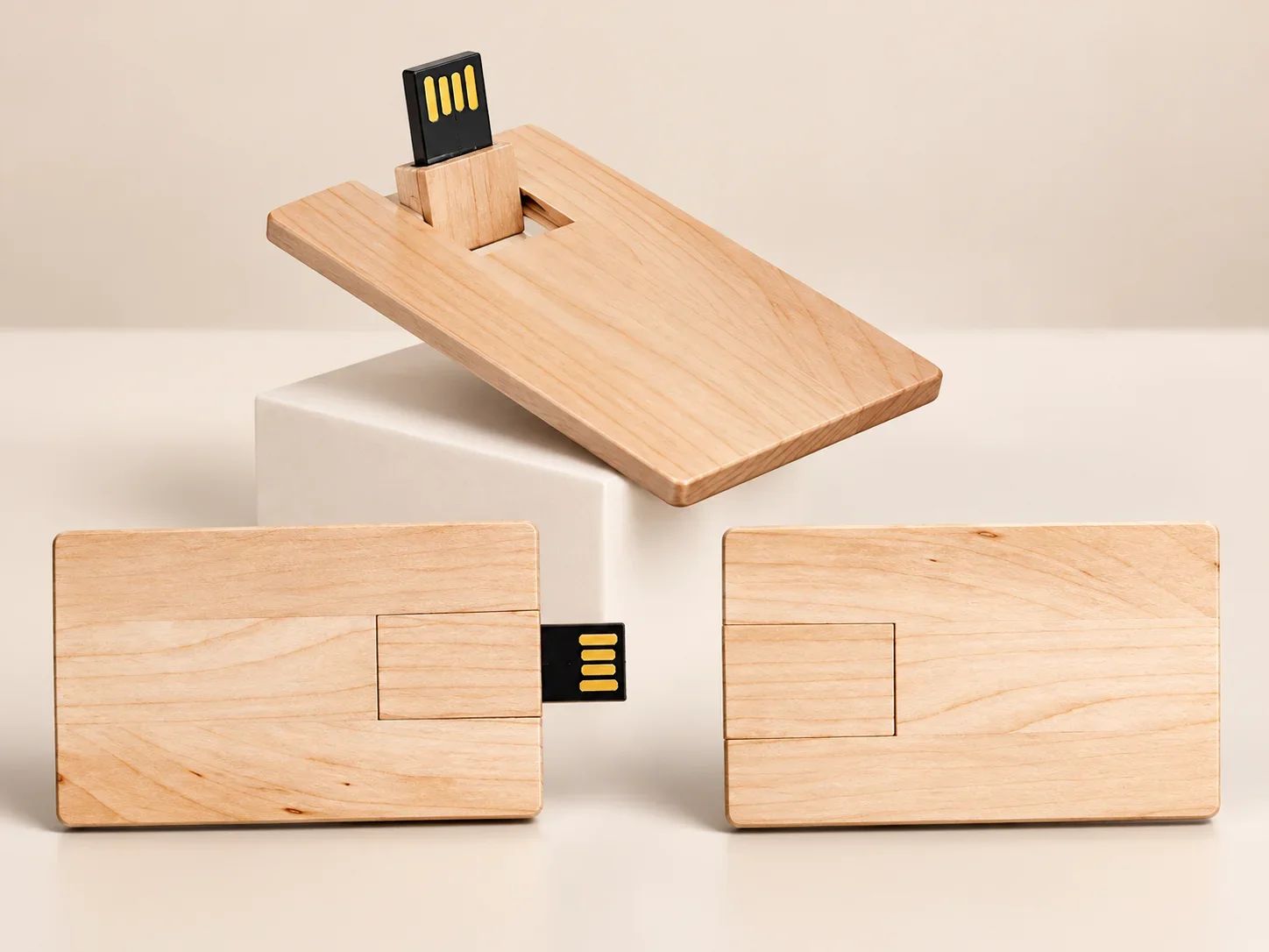 Premium Eco-Friendly Natural Wooden Credit Card Swivel USB Flash Drive