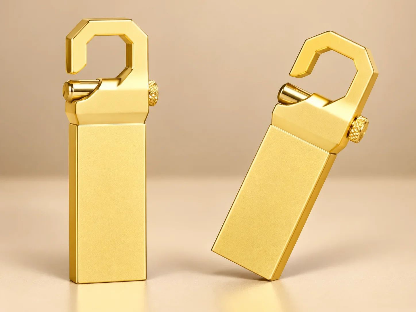 Heavy-Duty Gold Metal Carabiner Keychain USB Flash Drive