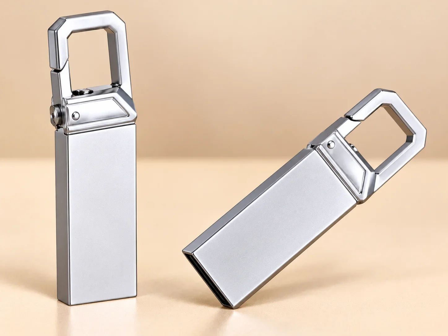 Heavy-Duty Rectangular Metal Carabiner Keychain USB Flash Drive