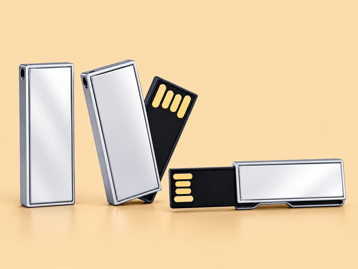 Metallic Rectangular Swivel Keyring USB Flash Drive