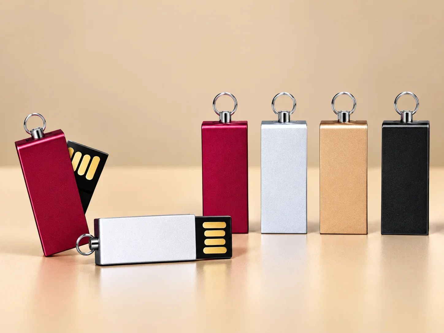 Metallic Rectangular Swivel Split-Ring USB Flash Drive