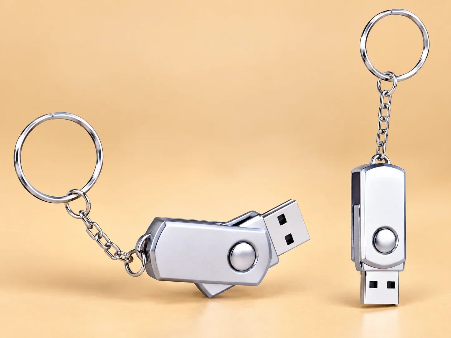 Metallic Swivel USB Flash Drive with Keychain Chain