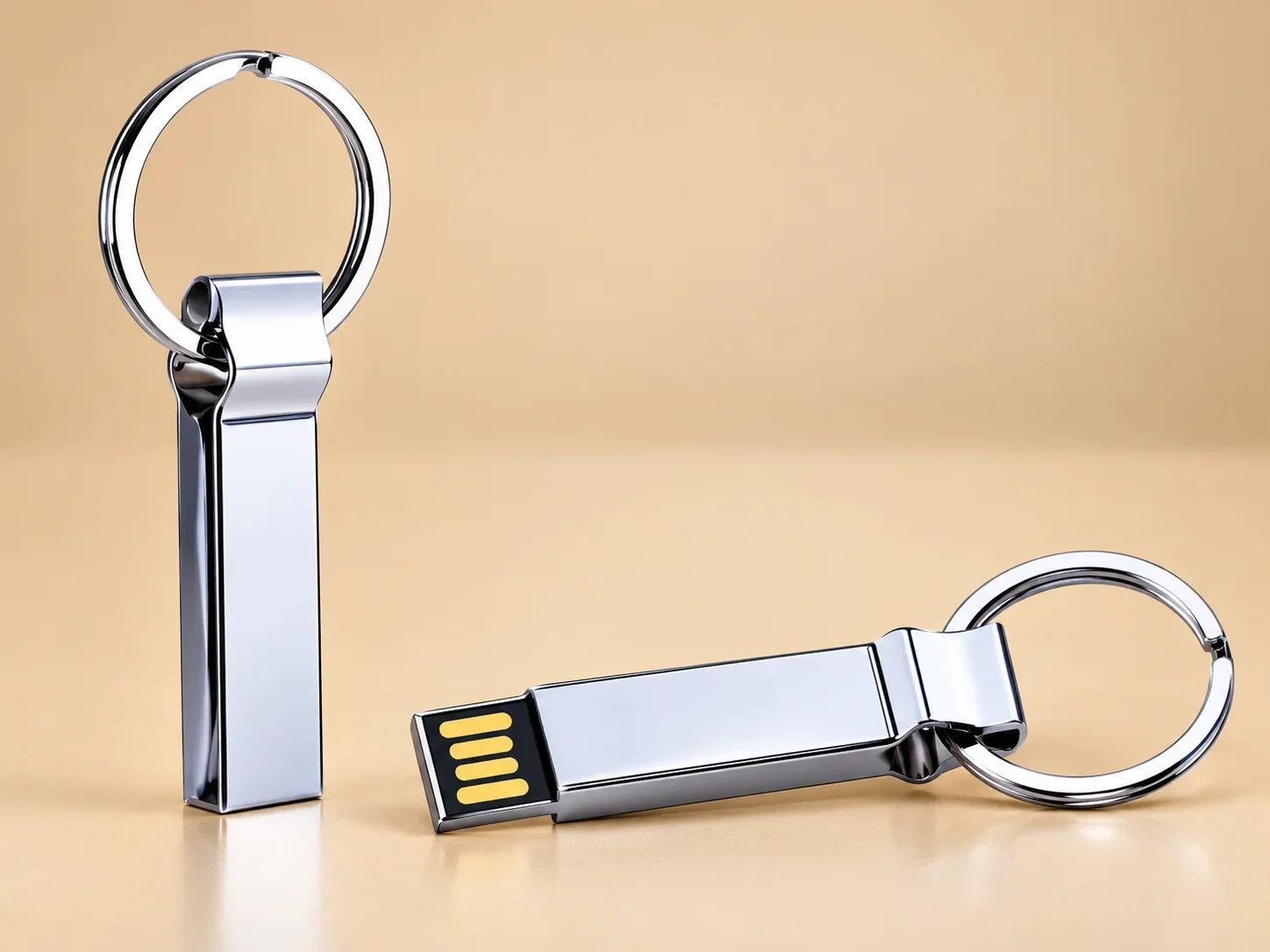 Polished Chrome Curved Loop Keyring USB Flash Drive