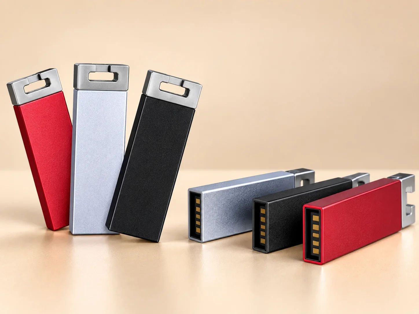 Metallic Rectangular USB Flash Drive with Slotted Carabiner Loop