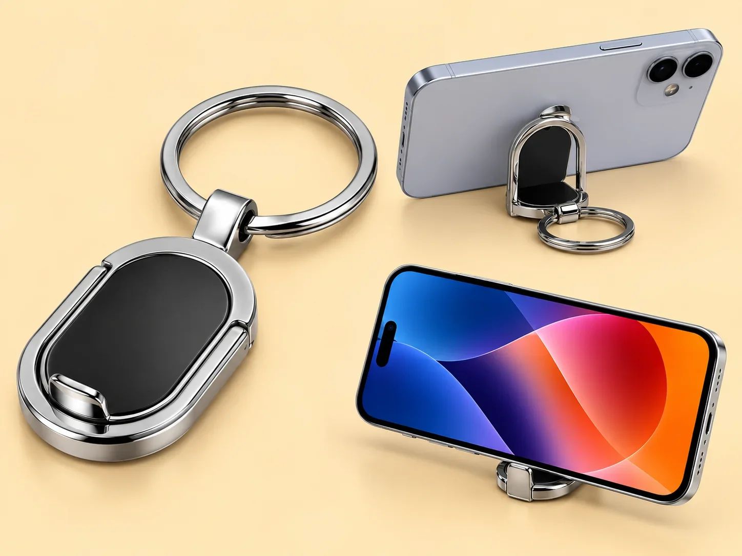 Multi-Function Oval Metal Keychain USB Flash Drive & Phone Stand