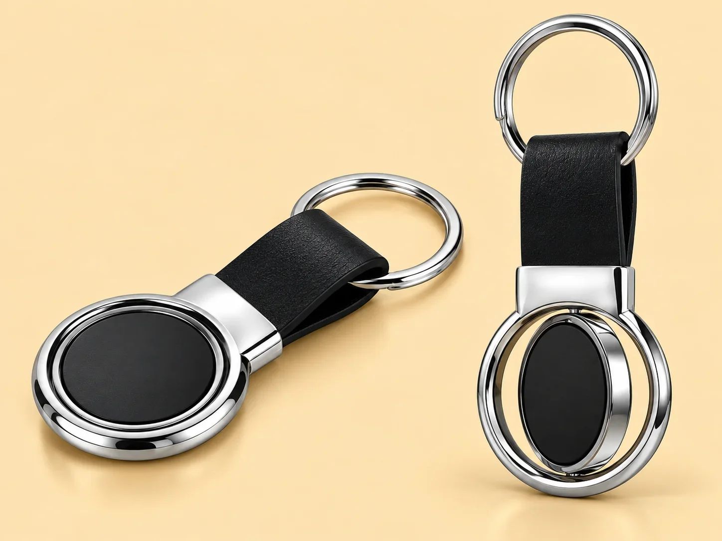 Circular Swivel Metal USB Flash Drive with Leather Strap