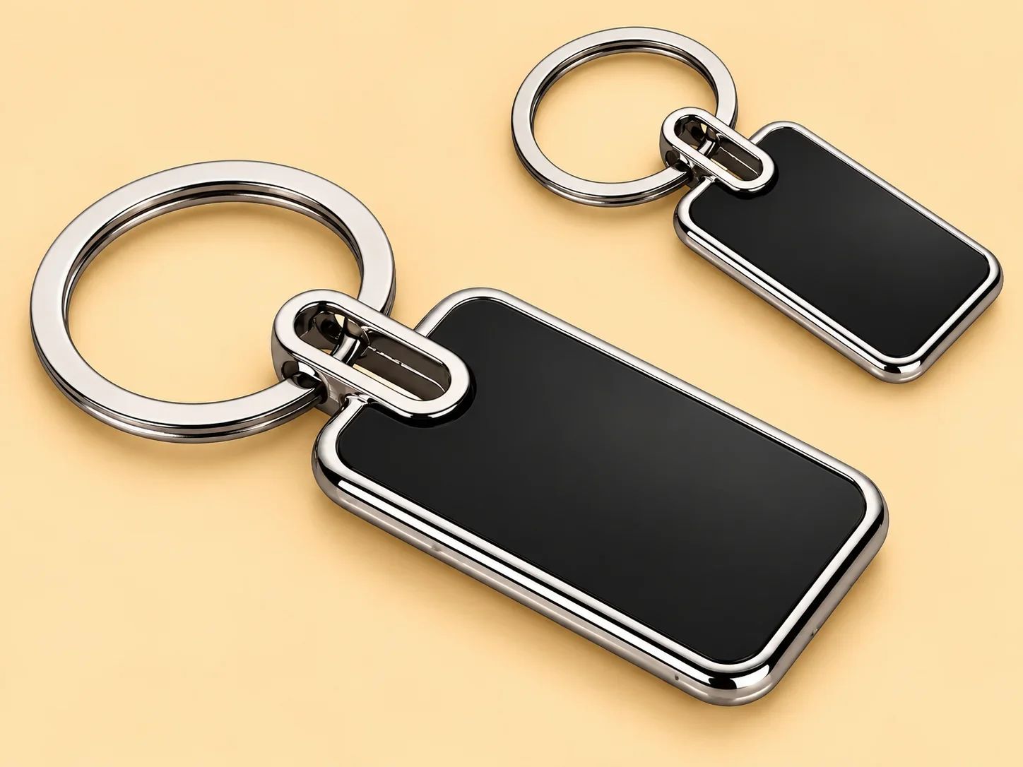 Rectangular Metal USB Flash Drive with Oval Swivel Link & Black Inlay