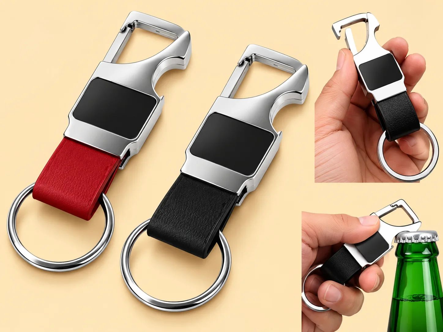 Multi-Function Carabiner & Bottle Opener USB Flash Drive with Leather Strap