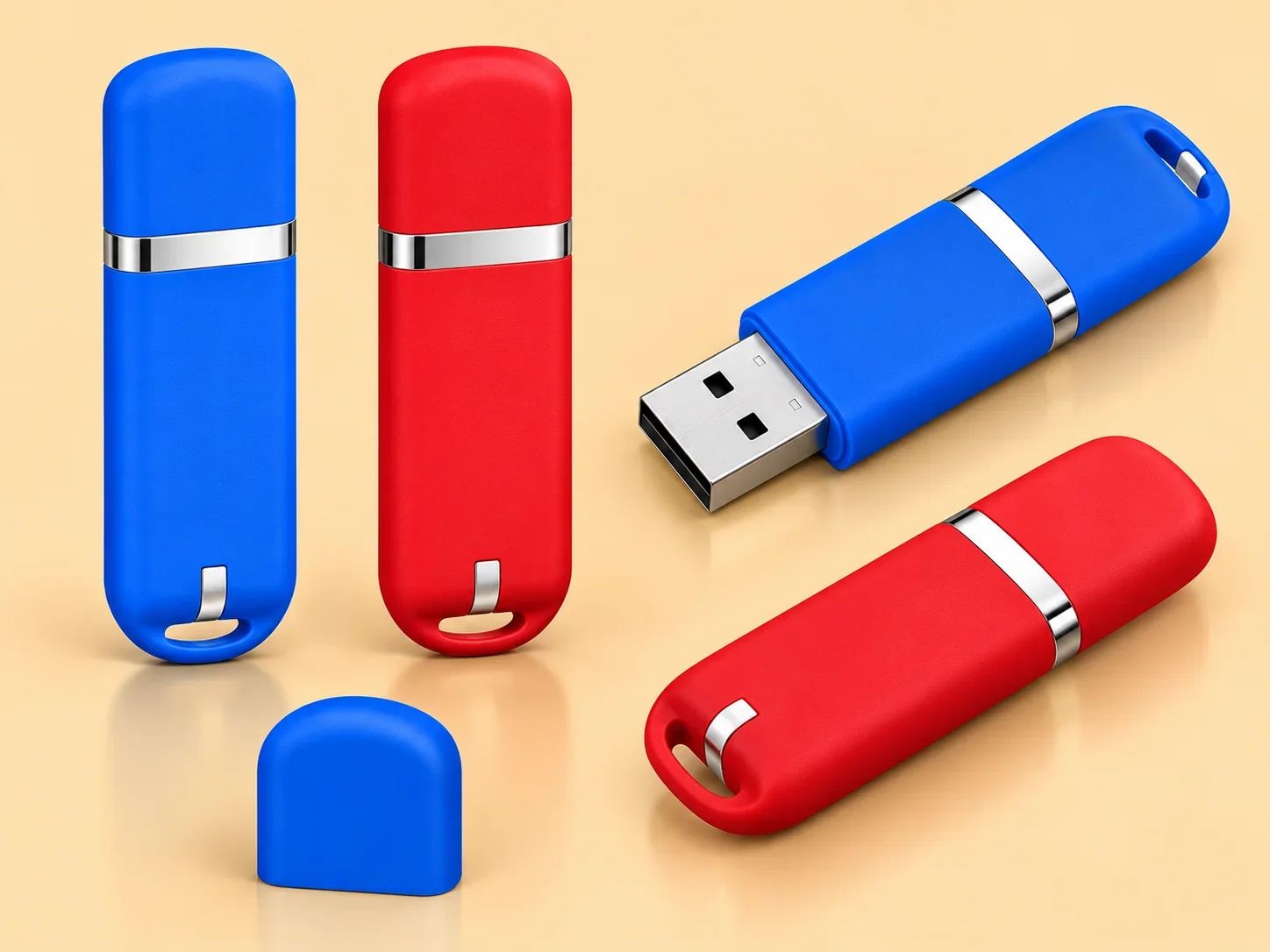 Classic Capped Matte Plastic USB Flash Drive with Silver Collar