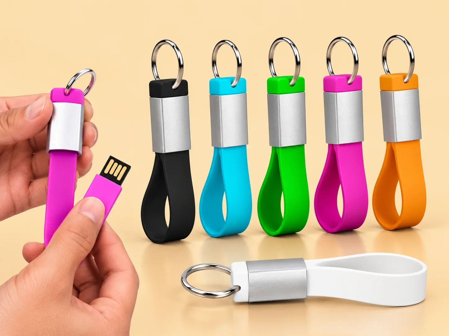 Flexible Silicone Wrist Strap USB Flash Drive with Silver Sleeve