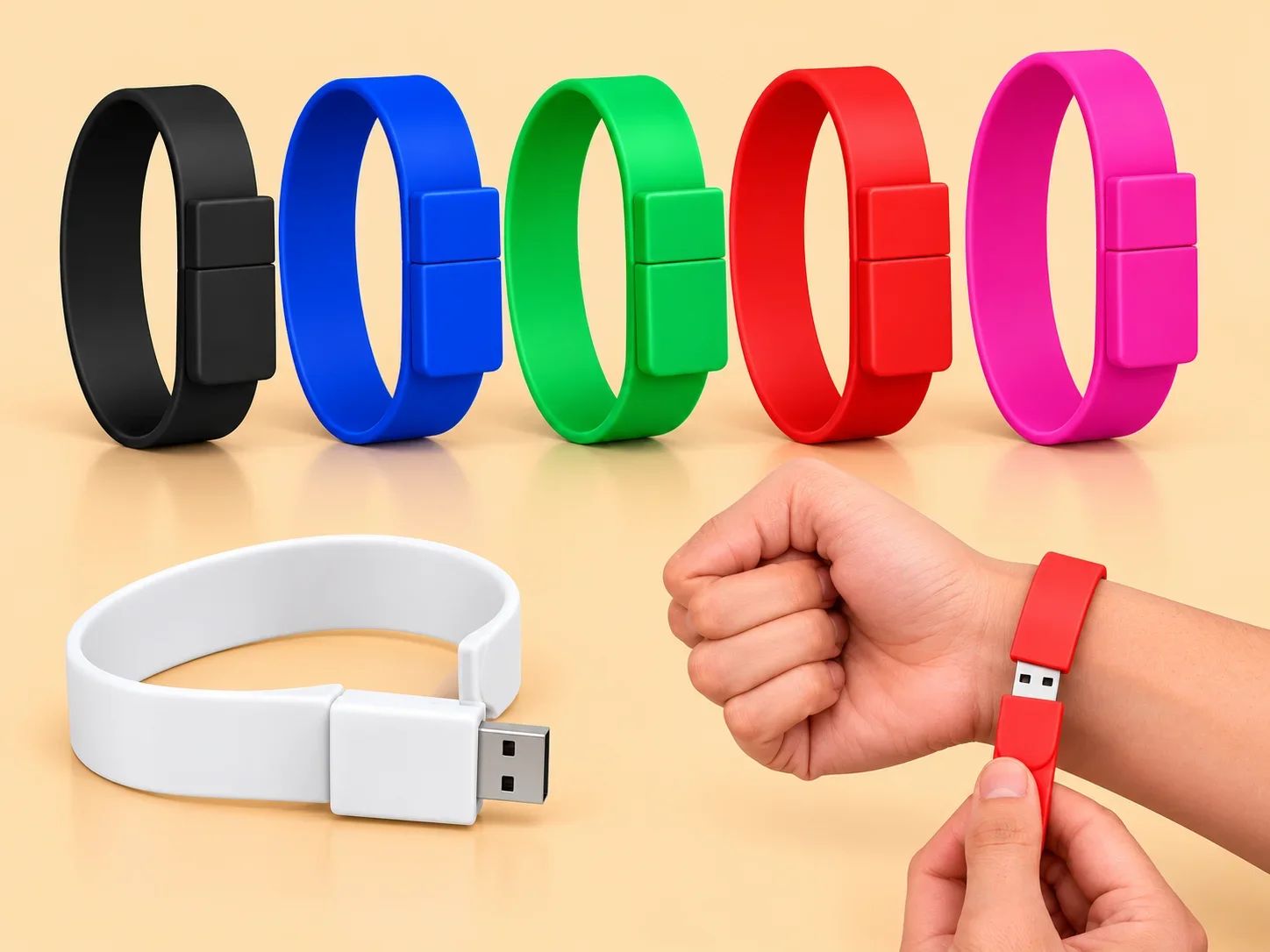 Classic Silicone Clasp Wristband USB Flash Drive