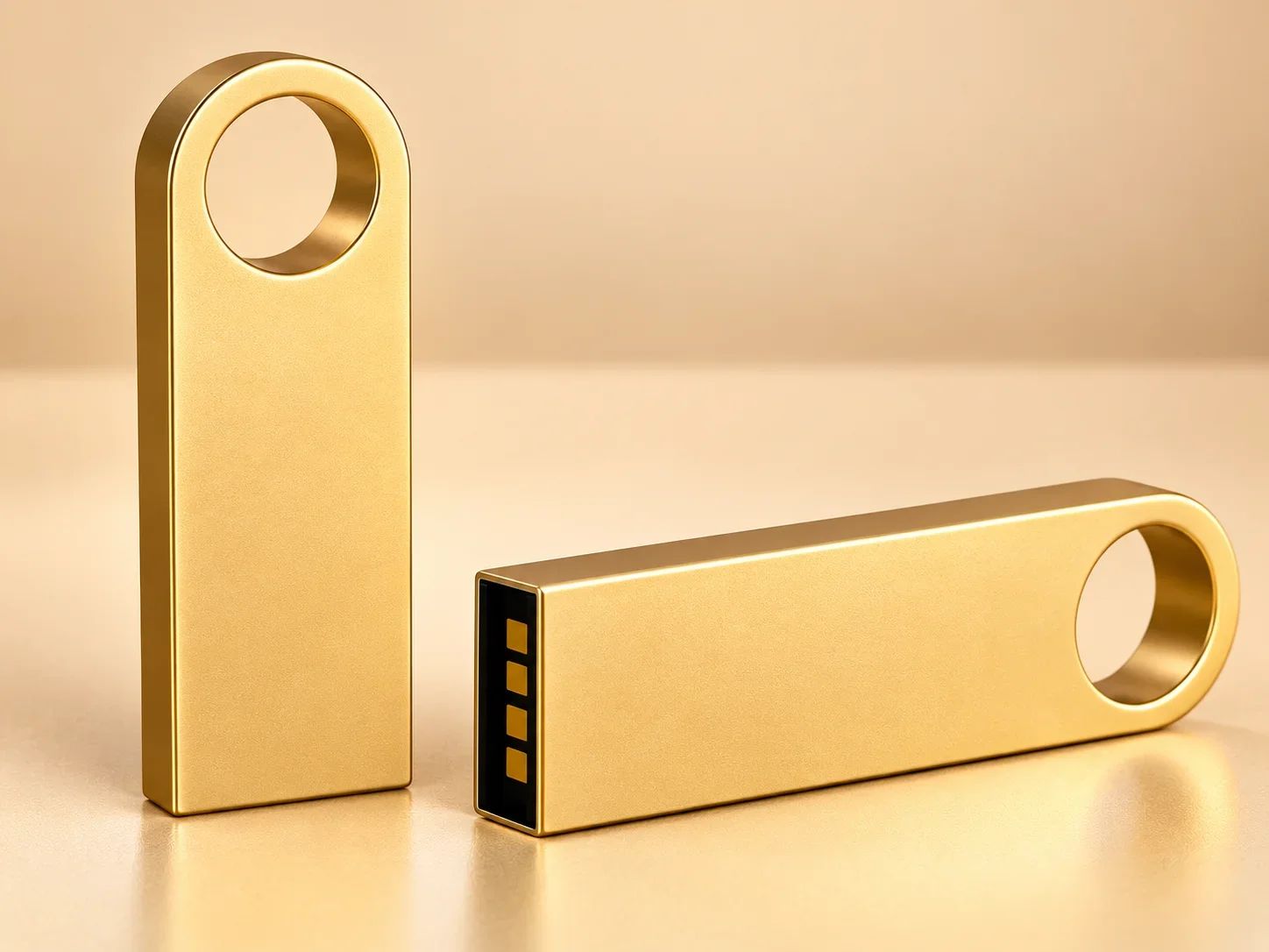 Seamless Gold Alloy Metallic USB Flash Drive with Circular Keyhole