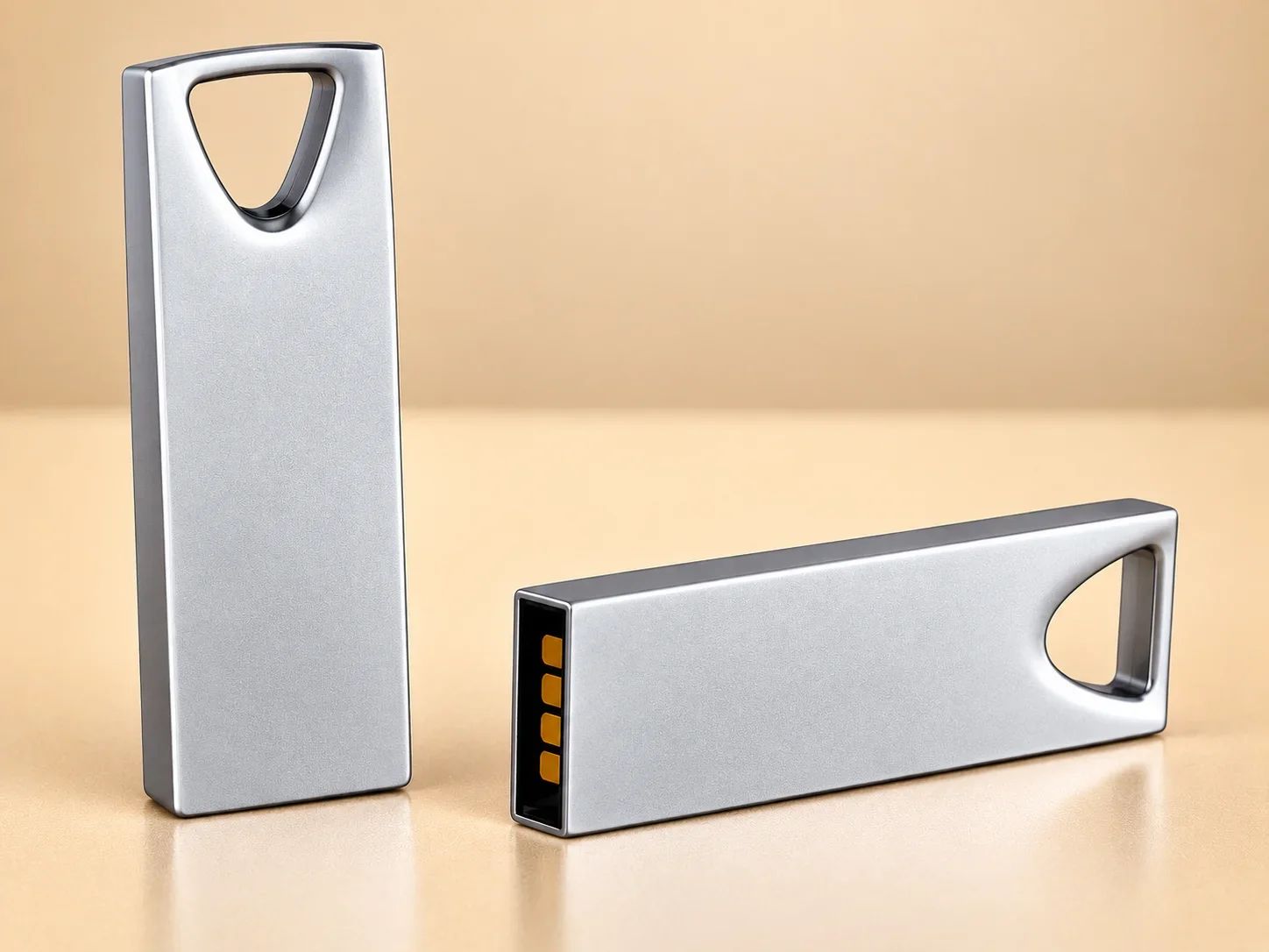 Ergonomic Matte Silver Metal USB Flash Drive with Triangular Loop