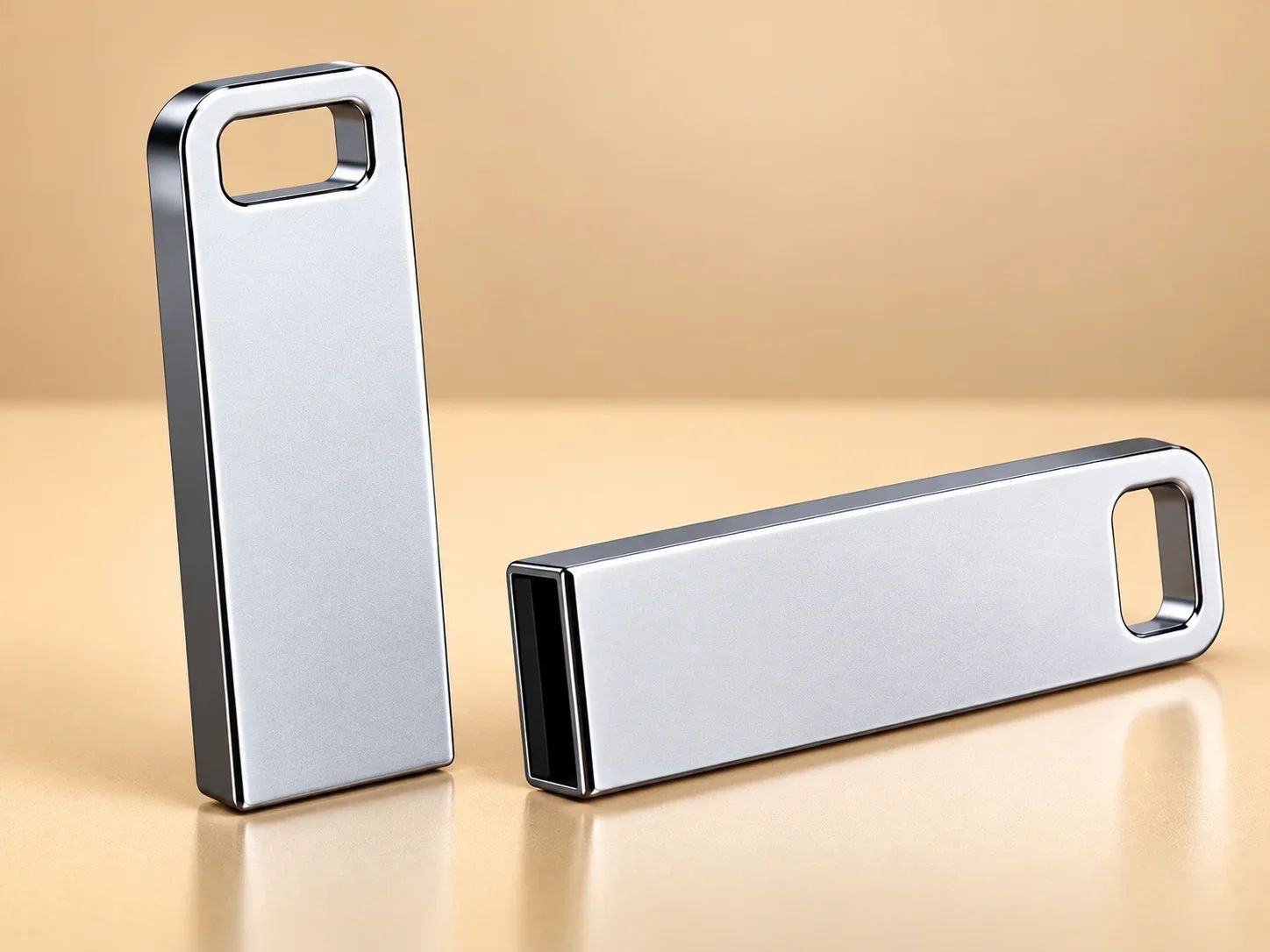 Streamlined Monolithic Metal USB Drive with Polished Border