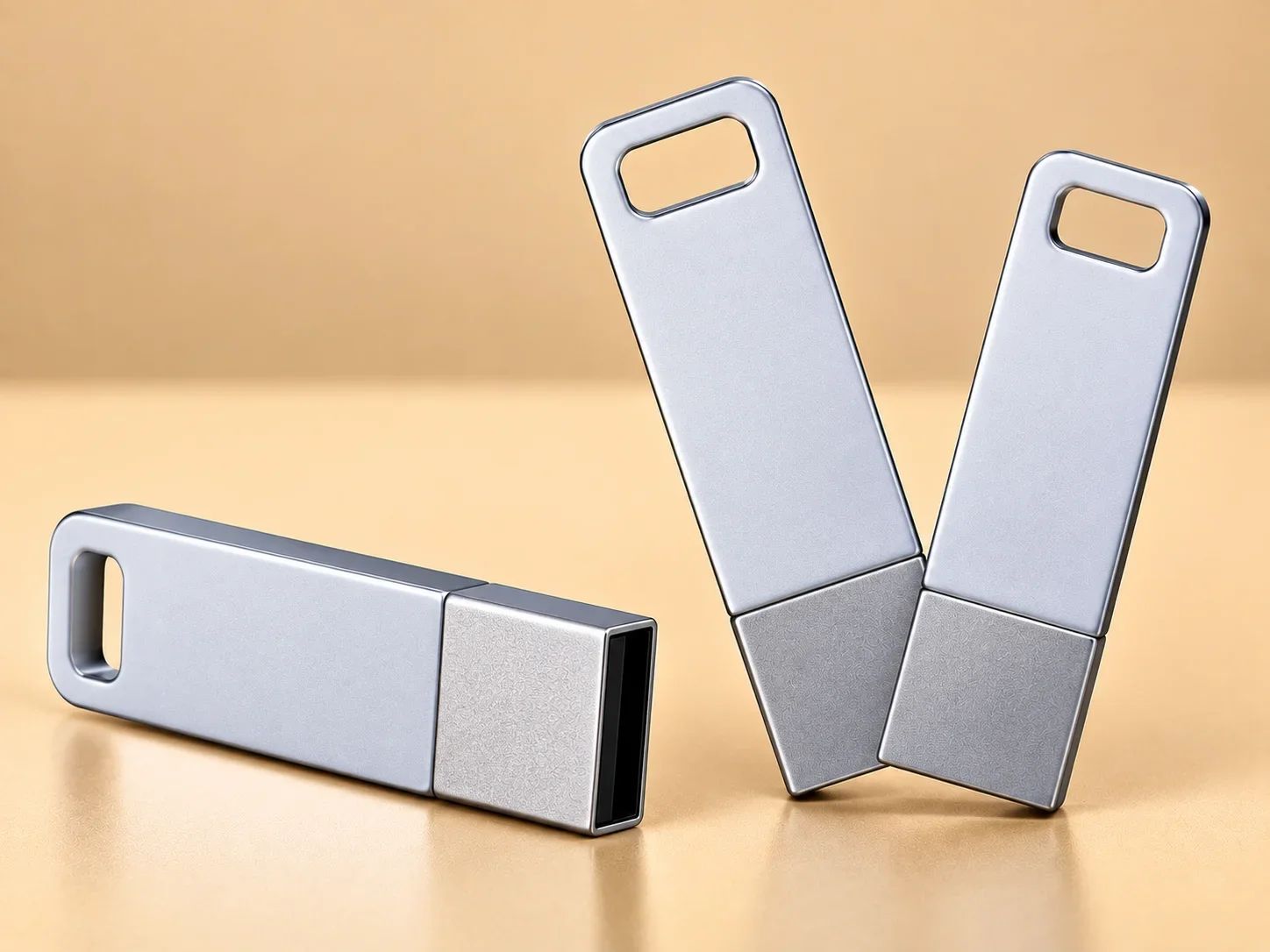 Dual Texture Metallic USB Flash Drive with Textured Collar