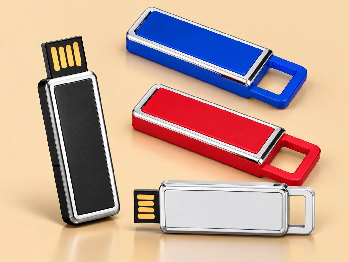 Chrome-Bordered Color Inset USB Flash Drive with Integrated Loop