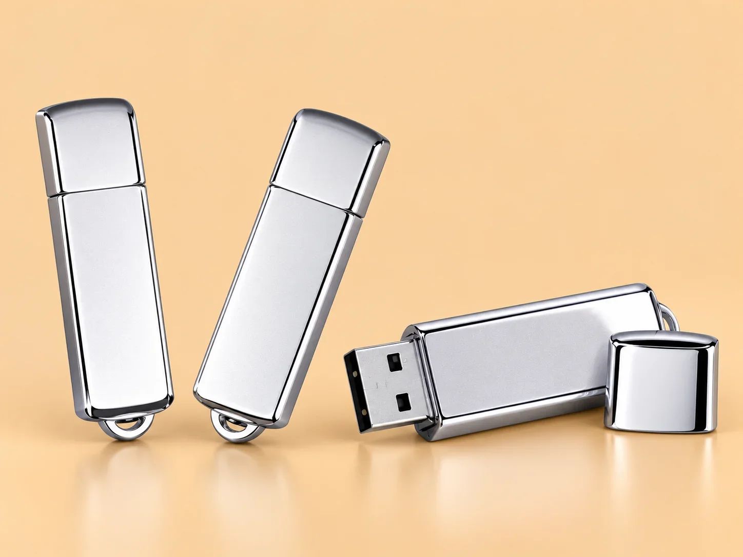 Classic Chrome Capped Metallic USB Flash Drive with Lanyard Ring