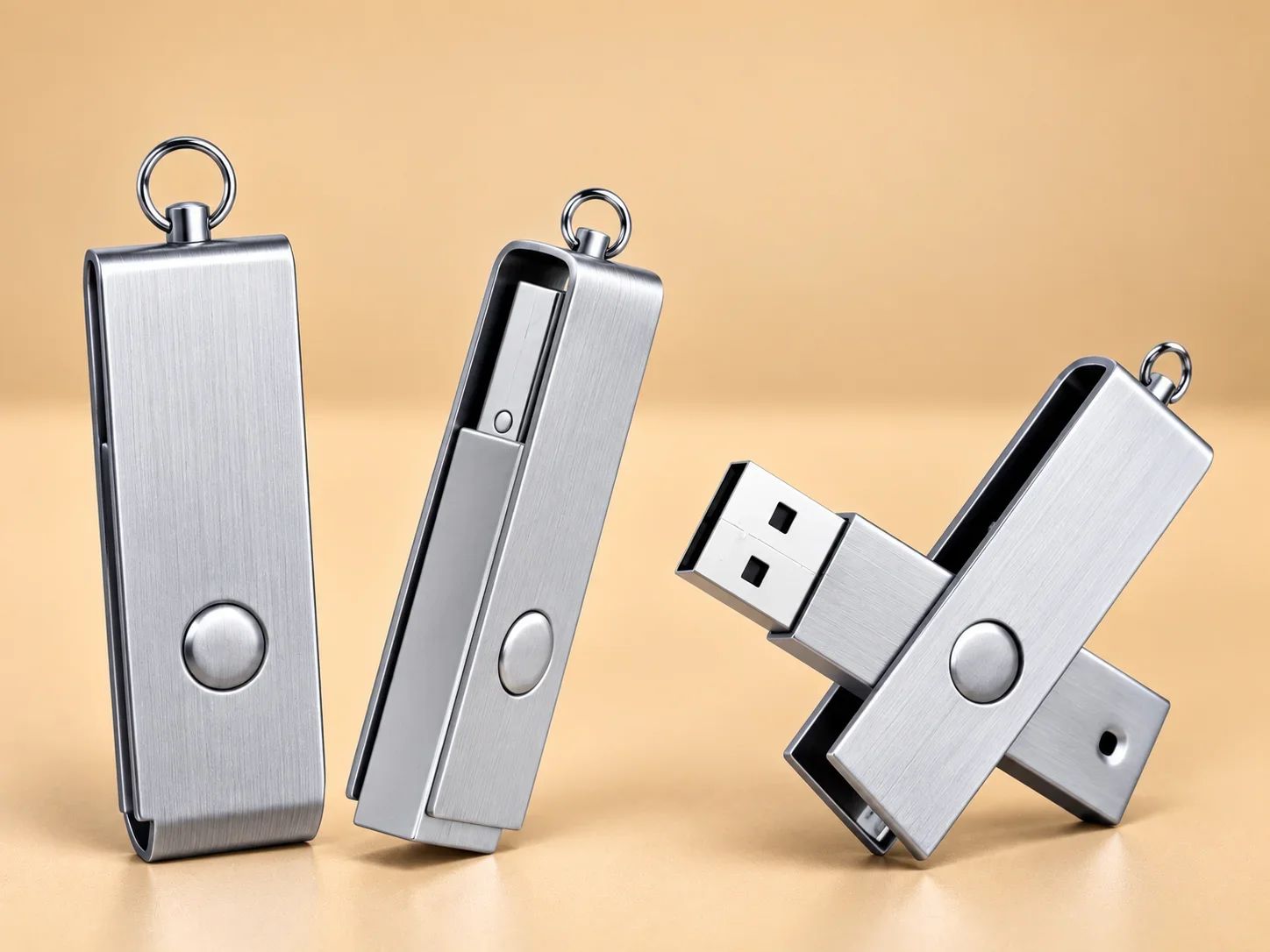 Brushed Aluminum Swivel USB Flash Drive with Top Keyring Post