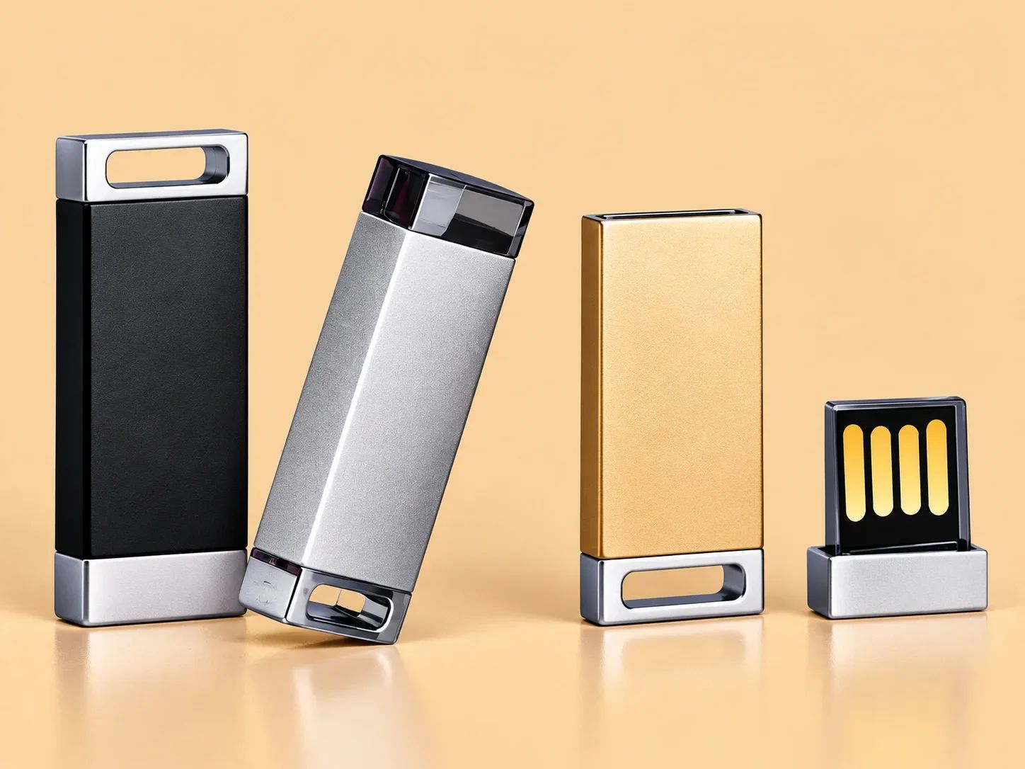 Metallic Capped USB Flash Drive with Translucent Indicator & Keyring Base