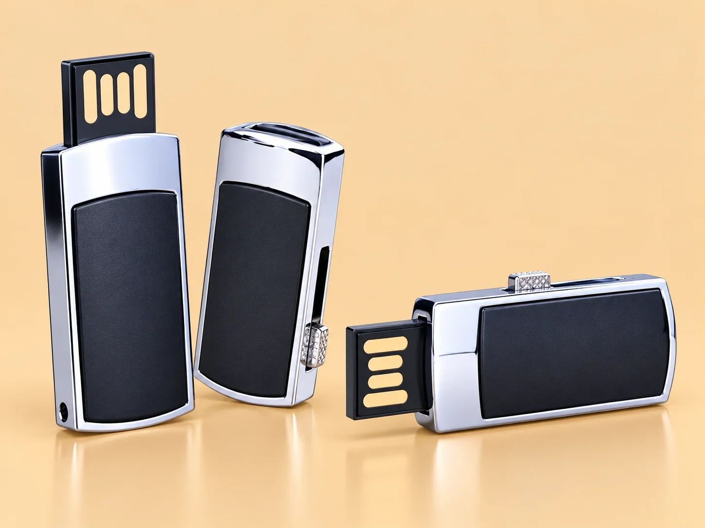 Retractable Slider Metal Frame USB Flash Drive with Leather-Style Inset