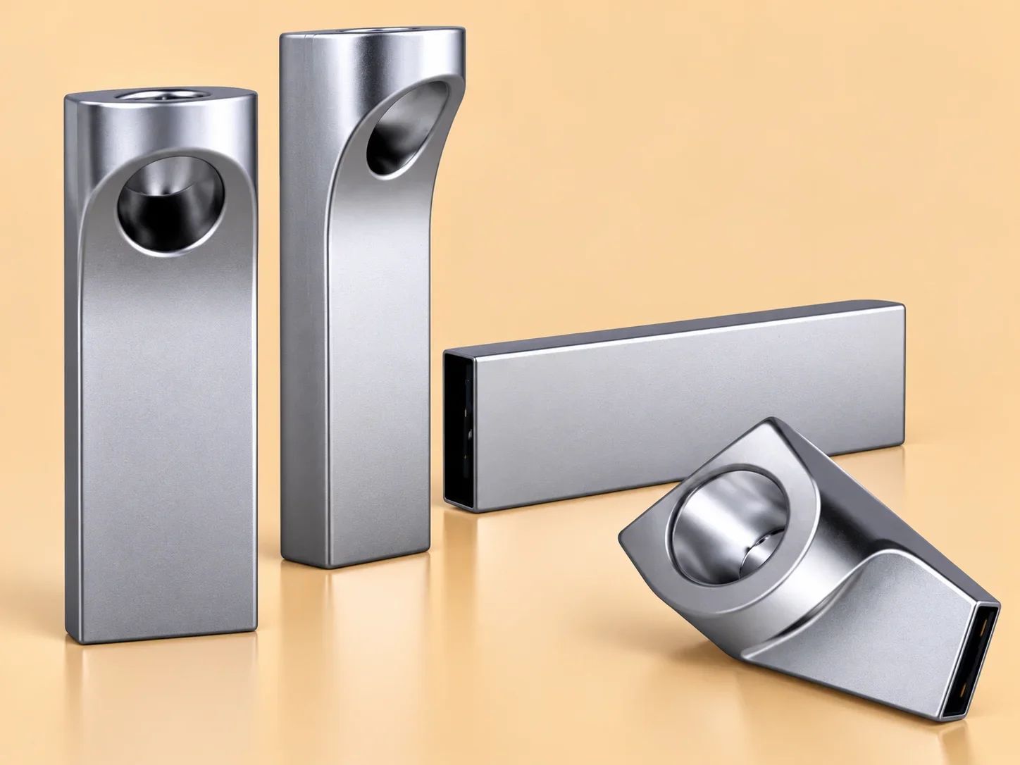 Ergonomic Unibody Metal USB Flash Drive with Concave Finger Loop