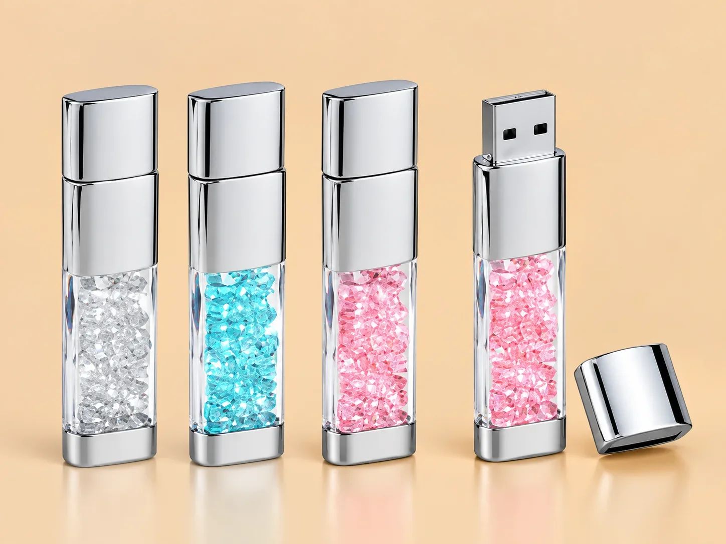 Crystal-Filled Metal Capped USB Flash Drive