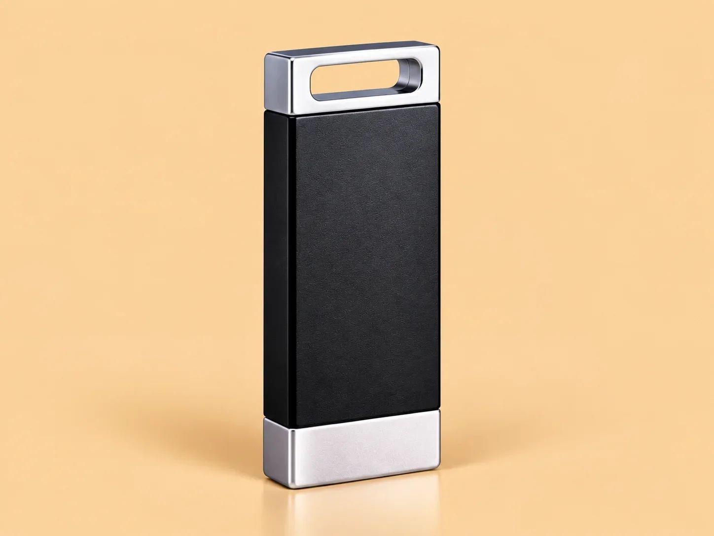Matte Black Metal Capped USB Flash Drive with Silver Accents
