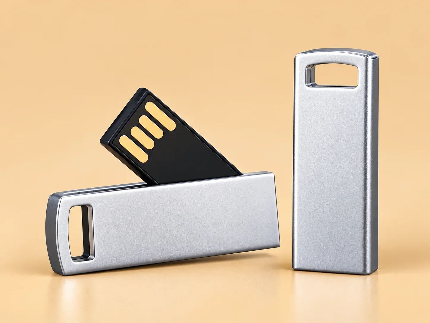 Metallic Swing Out Pocket USB Flash Drive with Lanyard Hole