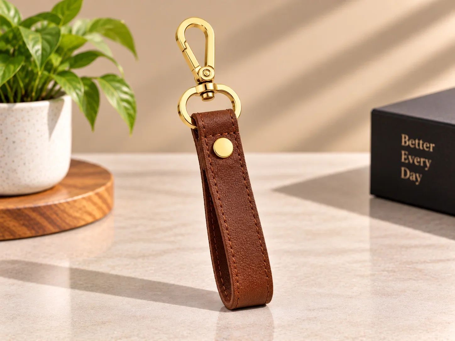 Premium Textured Leatherette Key Loop with Gold Metal Lobster Clasp