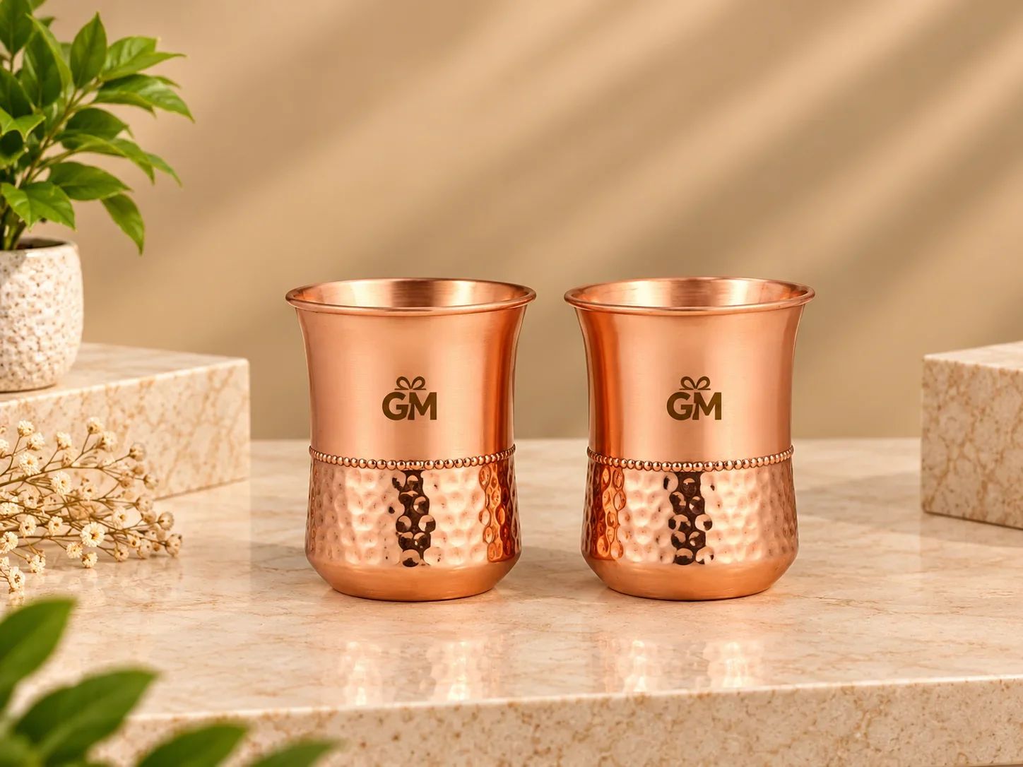 Hammered Pure Copper Glasses Set of 2