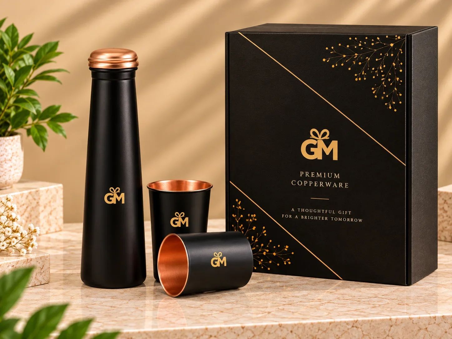Matte Black Copper Bottle and Tumbler Executive Gift Box