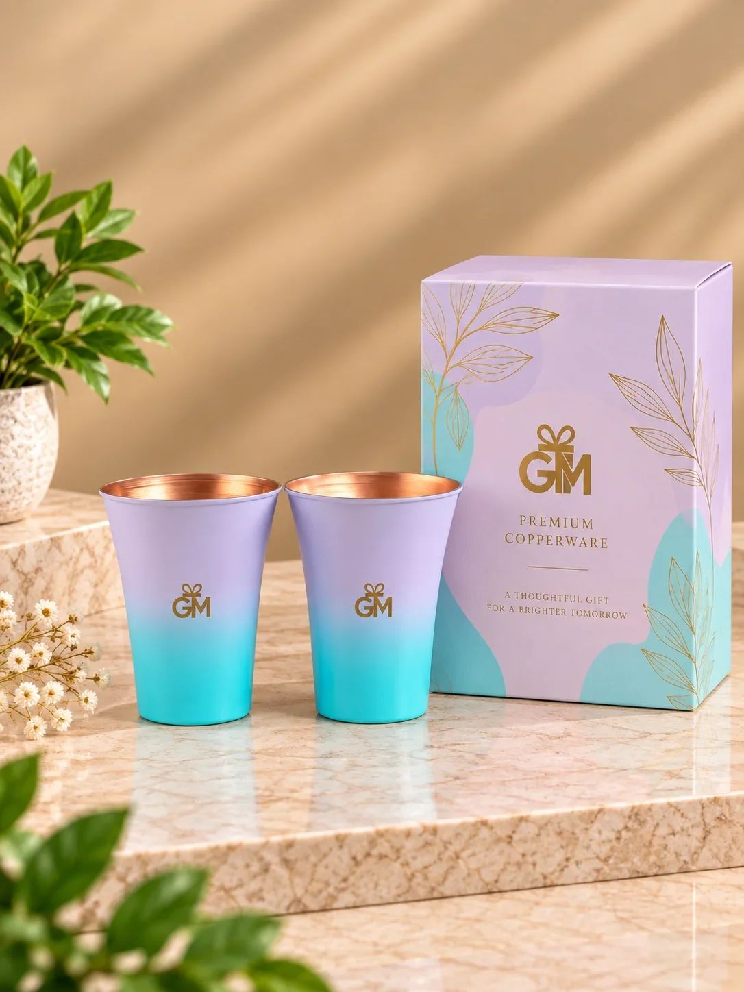 Lavender & Cyan Gradient Copper Glass Set