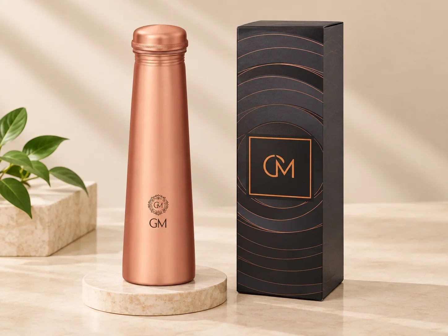 Brushed Rose Gold Copper Water Bottle in Gift Box
