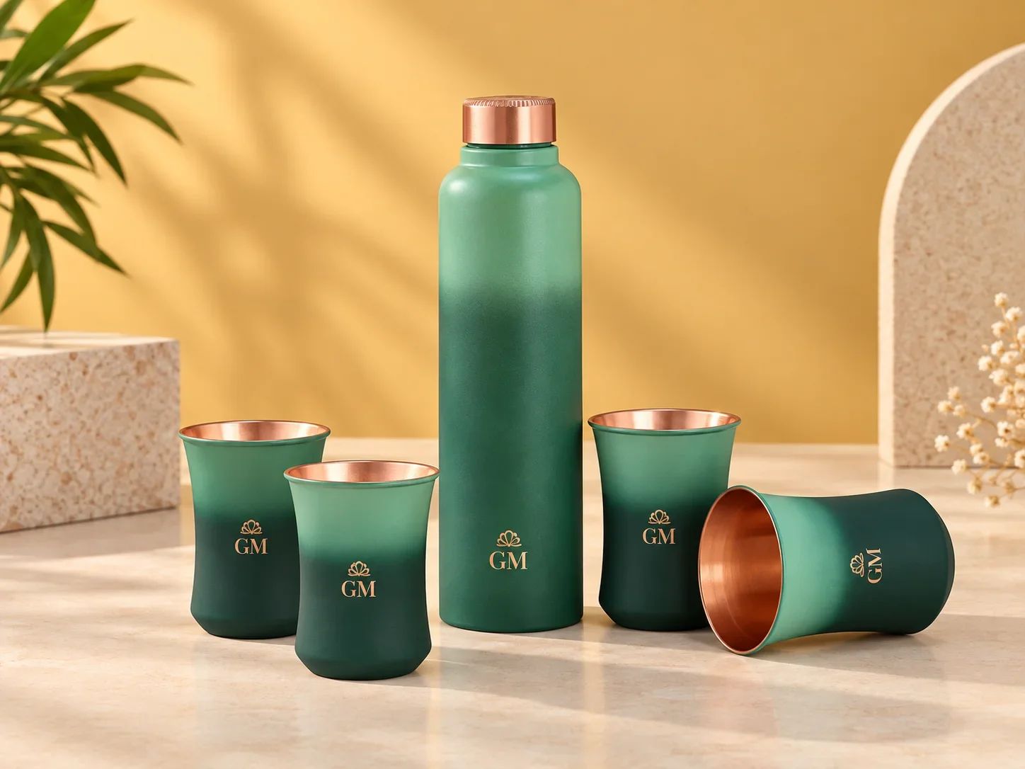 Emerald Green Ombre Copper Bottle & 4 Glass Corporate Set
