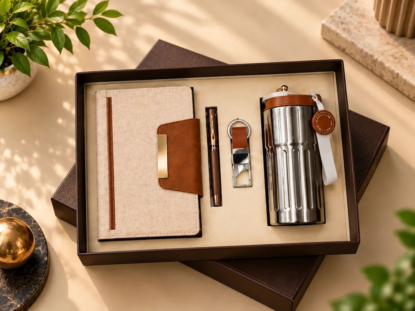 Textured Journal, Stainless Steel Tumbler, Pen & Keychain Set