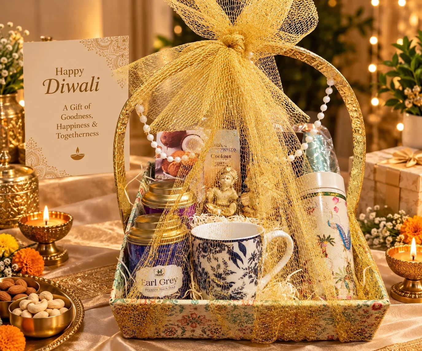 Diwali Gifting Hamper with Floral Mug & Laxmi Ganesh Idol